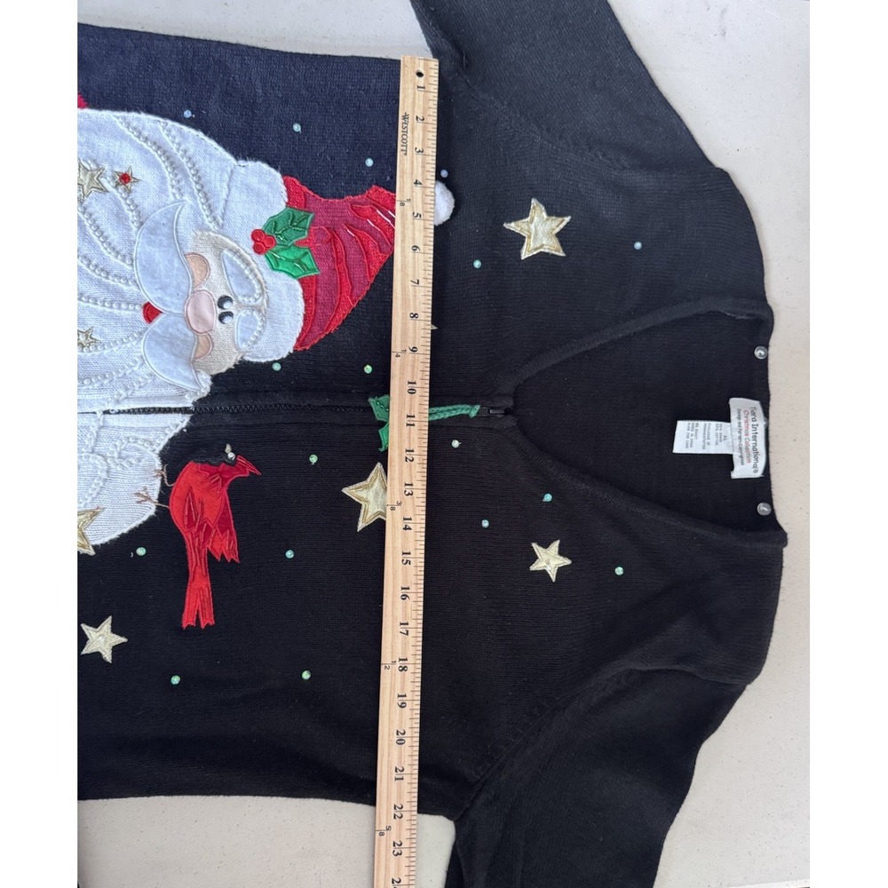 Vtg Christmas Cardigan Sweater XL Knit Full Zip Appliqué Cardinal Santa Novelty - Picture 13 of 16